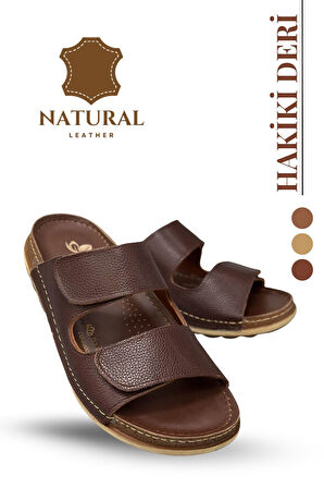 Sermoda Hakiki Deri Erkek Terlik Doğal Deri Terlik C Kahve