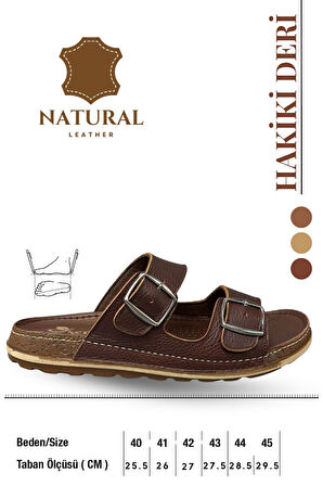 Sermoda Hakiki Deri Erkek Terlik Doğal Deri Terlik T Kahve