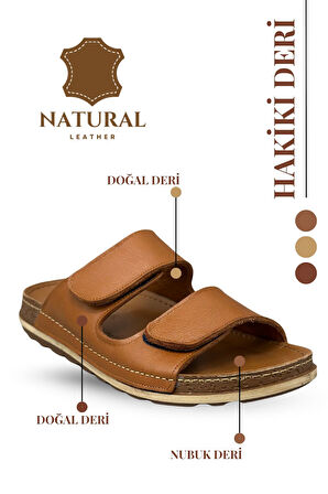 Sermoda Hakiki Deri Erkek Terlik Doğal Deri Terlik C Taba