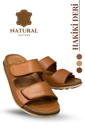 Sermoda Hakiki Deri Erkek Terlik Doğal Deri Terlik C Taba