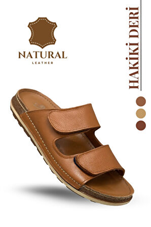 Sermoda Hakiki Deri Erkek Terlik Doğal Deri Terlik C Taba