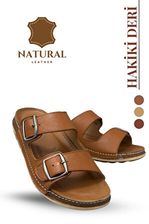 Sermoda Hakiki Deri Erkek Terlik Doğal Deri Terlik T Taba