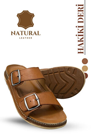 Sermoda Hakiki Deri Erkek Terlik Doğal Deri Terlik T Taba