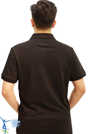 Erkek Slim Fit Dar Kesim Pamuklu Yumuşak Doku Nefes Alan Kumaş Kıvrılmaz Yaka Haki Polo Yaka Tişört Siyah