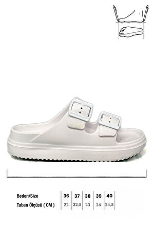 Sermoda Çift Toka Hafif Eva Yazlık Plaj Terliği Havuz Terliği Lavabo Terliği Beyaz