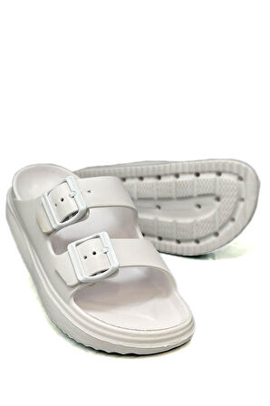 Sermoda Çift Toka Hafif Eva Yazlık Plaj Terliği Havuz Terliği Lavabo Terliği Beyaz