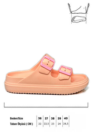 Sermoda Çift Toka Hafif Eva Yazlık Plaj Terliği Havuz Terliği Lavabo Terliği Pudra Pembe