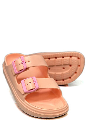 Sermoda Çift Toka Hafif Eva Yazlık Plaj Terliği Havuz Terliği Lavabo Terliği Pudra Pembe