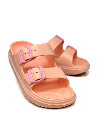 Sermoda Çift Toka Hafif Eva Yazlık Plaj Terliği Havuz Terliği Lavabo Terliği Pudra Pembe