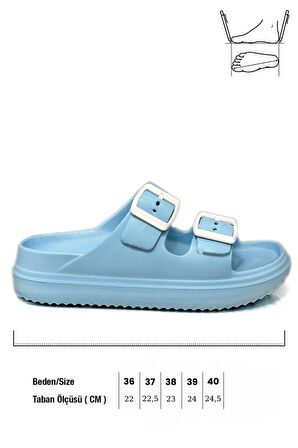 Sermoda Çift Toka Hafif Eva Yazlık Plaj Terliği Havuz Terliği Lavabo Terliği Bebe Mavi