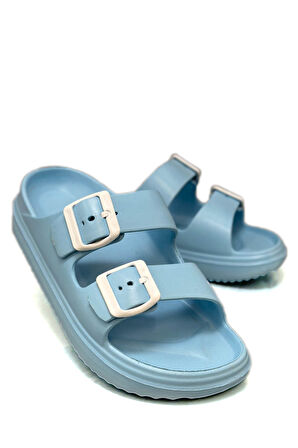 Sermoda Çift Toka Hafif Eva Yazlık Plaj Terliği Havuz Terliği Lavabo Terliği Bebe Mavi