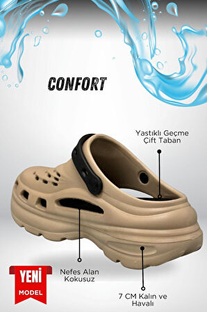 Sermoda Yüksek Çift Taban Taşlı Deniz Havuz Sabo Doktor Hemşire Hastane Comfort Günlük Kadın Terlik Vizon Siyah