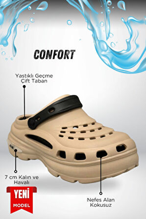 Sermoda Yüksek Çift Taban Taşlı Deniz Havuz Sabo Doktor Hemşire Hastane Comfort Günlük Kadın Terlik Vizon Siyah