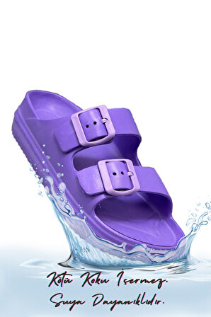 Sermoda Çift Toka Hafif Eva Yazlık Plaj Terliği Havuz Terliği Lavabo Terliği Mor