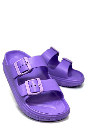 Sermoda Çift Toka Hafif Eva Yazlık Plaj Terliği Havuz Terliği Lavabo Terliği Mor