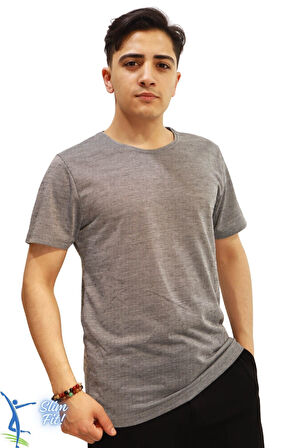 Sermoda Hava Alan İnce Pamuklu Kumaş Bisiklet Yaka Erkek T-Shirt Füme