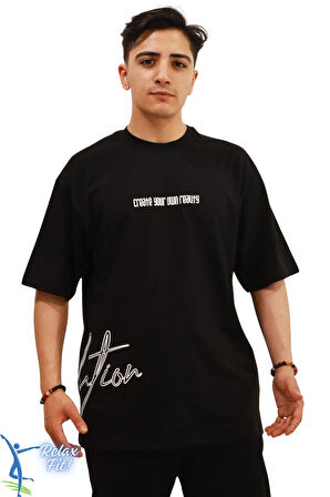 Sermoda Create Your Own Reality Baskılı Bol Kesim T-Shirt Siyah