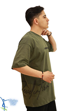 Sermoda Create Your Own Reality Baskılı Bol Kesim T-Shirt Haki