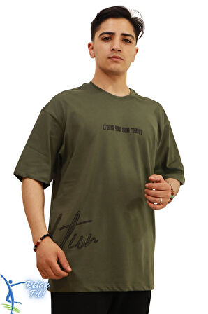 Sermoda Create Your Own Reality Baskılı Bol Kesim T-Shirt Haki