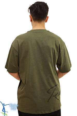 Sermoda Create Your Own Reality Baskılı Bol Kesim T-Shirt Haki