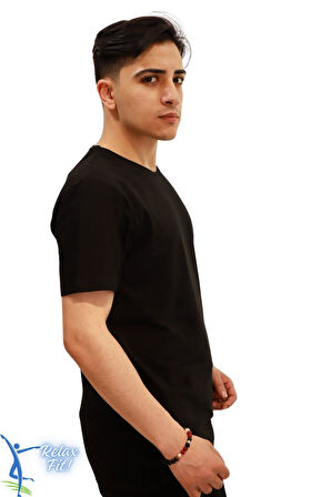 Sermoda Rahat Kesim Bisiklet Yaka Pamuklu Penye T-Shirt Siyah