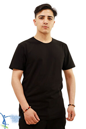 Sermoda Rahat Kesim Bisiklet Yaka Pamuklu Penye T-Shirt Siyah