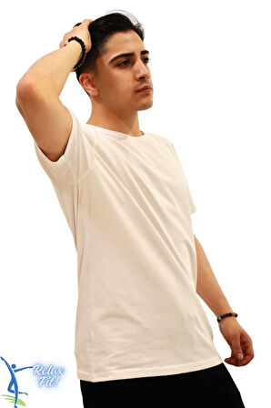 Sermoda Rahat Kesim Bisiklet Yaka Pamuklu Penye T-Shirt Beyaz