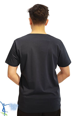 Sermoda Rahat Kesim V Yaka Pamuklu Penye T-Shirt Lacivert