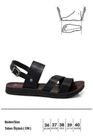 Geçme Tokalı Suni Deri Hafif Taban Kadın Yazlık Sandalet Siyah