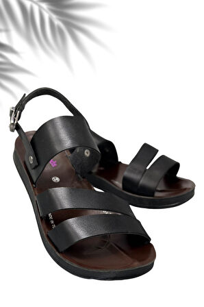 Geçme Tokalı Suni Deri Hafif Taban Kadın Yazlık Sandalet Siyah