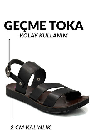 Geçme Tokalı Suni Deri Hafif Taban Kadın Yazlık Sandalet Siyah