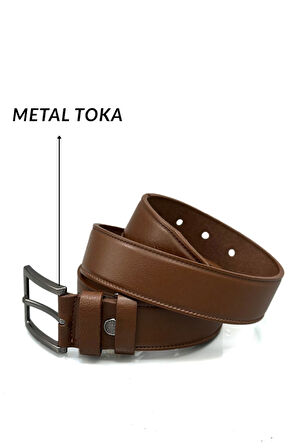 Sermoda 33 mm Doğal Deri Dikiş Baskı Erkek Kumaş Kemeri Taba
