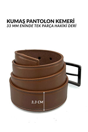 Sermoda 33 mm Doğal Deri Dikiş Baskı Erkek Kumaş Kemeri Taba
