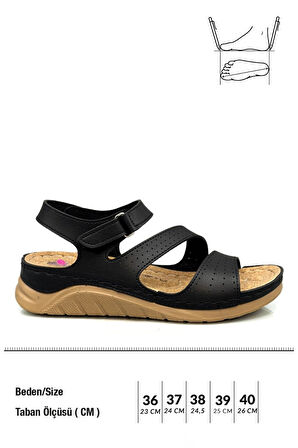 Rahat Kadın Sandalet – Cırt Bantlı, Hafif ve Yumuşak Tabanlı Siyah