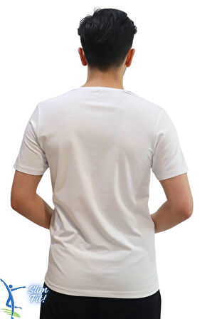 Erkek Slim Fit V Yaka Tişört - Dar Kesim Basic Günlük T-Shirt Beyaz