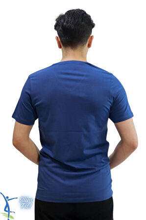 Erkek Slim Fit V Yaka Tişört - Dar Kesim Basic Günlük T-Shirt İndigo