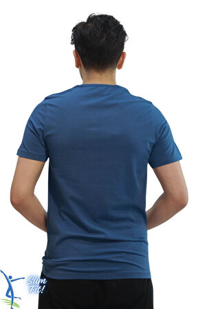 Erkek Slim Fit V Yaka Tişört - Dar Kesim Basic Günlük T-Shirt Petrol Mavi