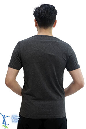 Erkek Slim Fit V Yaka Tişört - Dar Kesim Basic Günlük T-Shirt Antrasit