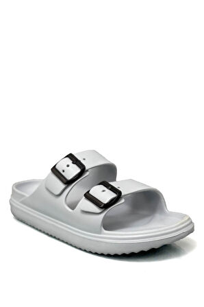 Sermoda Çift Toka Hafif Eva Yazlık Plaj Terliği Havuz Terliği Lavabo Terliği Gri Siyah