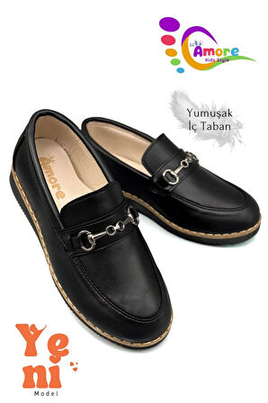 Erkek Çocuk Tokalı Deri Ayakkabı - Okul, Düğün ve Sünnet İçin Şık ve Rahat Mat Siyah