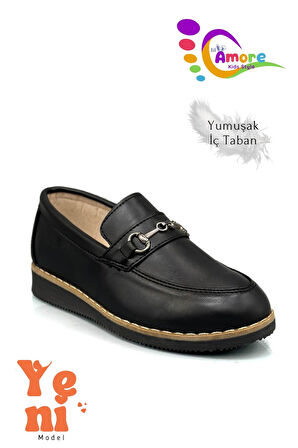 Erkek Çocuk Tokalı Deri Ayakkabı - Okul, Düğün ve Sünnet İçin Şık ve Rahat Mat Siyah