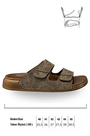 Erkek Çift Cırtlı Deri Terlik – Esnek Tabanlı Rahat Günlük Terlik C Vizon