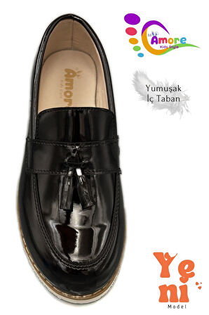 Corcik Model Erkek Çocuk Ayakkabı Okul Ayakkabısı Sünnet Düğün Takım Elbise Ayakkabısı Siyah Rugan Beyaz