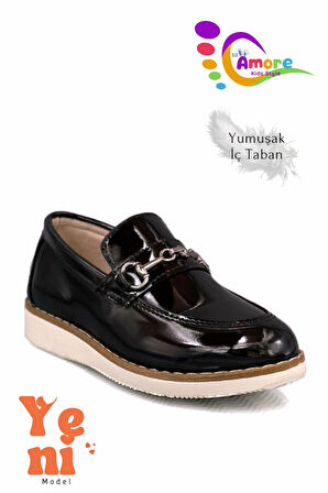 Erkek Çocuk Ayakkabı Köprü Tokalı - Okul Düğün Sünnet Ayakkabısı TR Siyah Beyaz