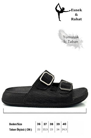 Kadın Telik Çift Toka Yumuşak ve Esnek Tabanlı Kadın Teliği Günlük Kullanım Siyah