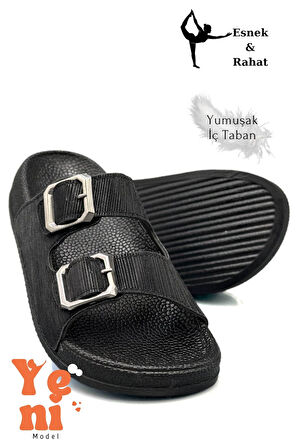 Kadın Telik Çift Toka Yumuşak ve Esnek Tabanlı Kadın Teliği Günlük Kullanım Siyah