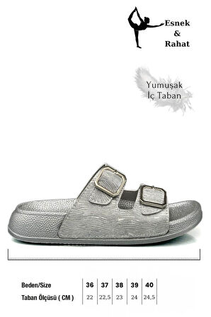 Kadın Telik Çift Toka Yumuşak ve Esnek Tabanlı Kadın Teliği Günlük Kullanım Gümüş