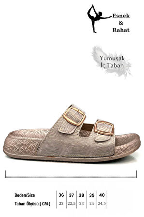 Kadın Telik Çift Toka Yumuşak ve Esnek Tabanlı Kadın Teliği Günlük Kullanım Bronz