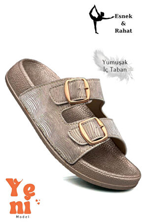 Kadın Telik Çift Toka Yumuşak ve Esnek Tabanlı Kadın Teliği Günlük Kullanım Bronz