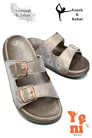 Kadın Telik Çift Toka Yumuşak ve Esnek Tabanlı Kadın Teliği Günlük Kullanım Bronz